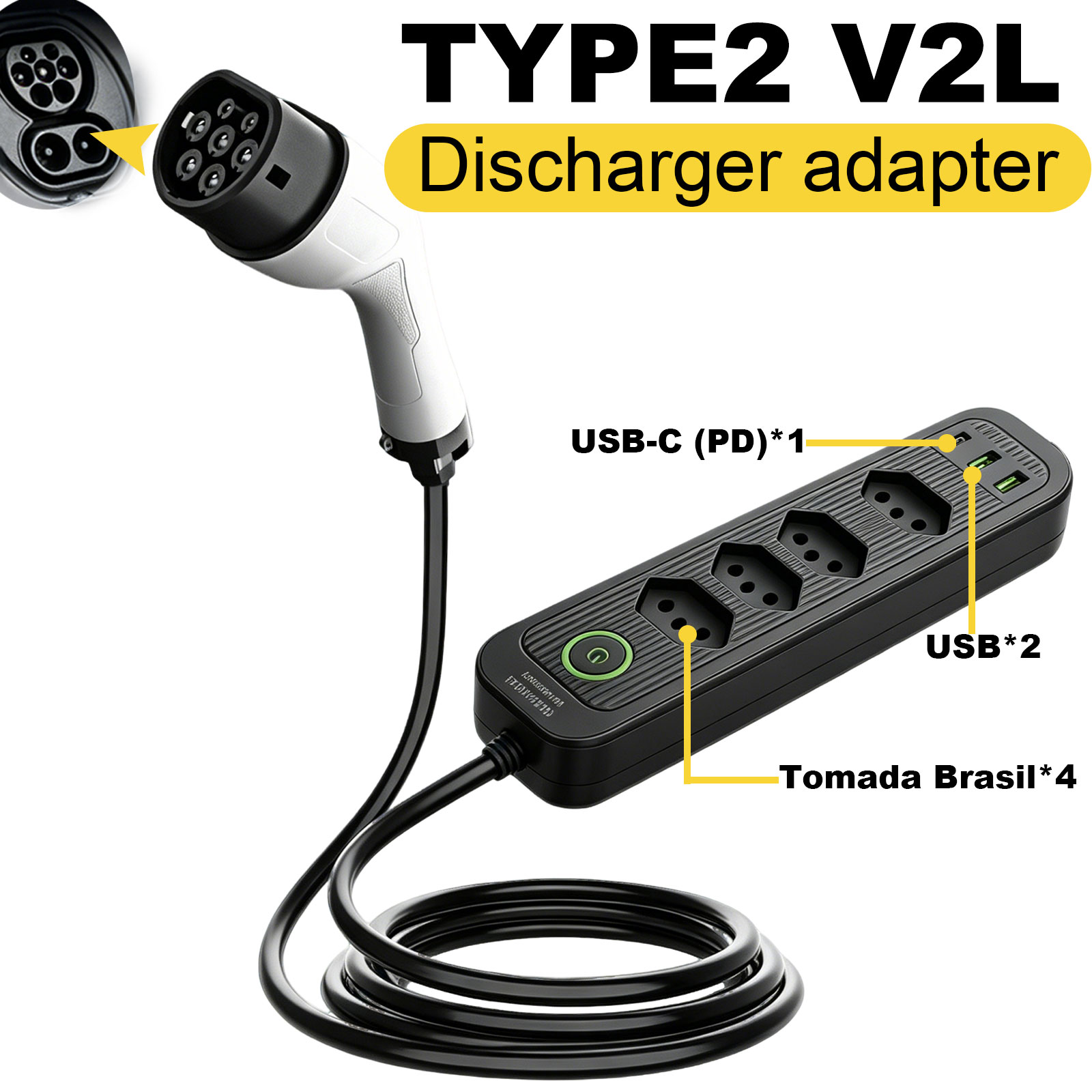 Outdoor Power Parts - Type2 V2L Discharge Adapter 16A Brazil
